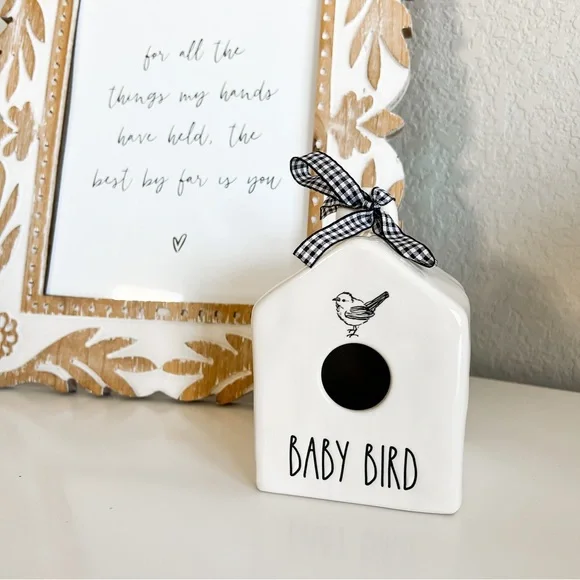 Rae Dunn | Baby Bird Ceramic Square Birdhouse Decor - Picture 2 of 4